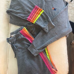 Aviator Nation Gray Sweatshirt with Rainbow Stripes